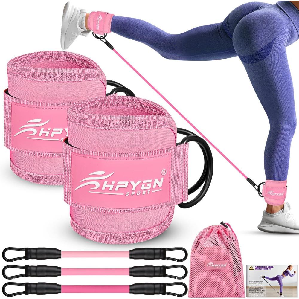 imageHPYGN Ankle Resistance Bands Ankle Bands for Working Out with Cuffs Resistance Bands for Leg Butt Training Workout Equipment for Kickbacks Hip Gluteus Training Ankle Strap with Exercise BandsPink