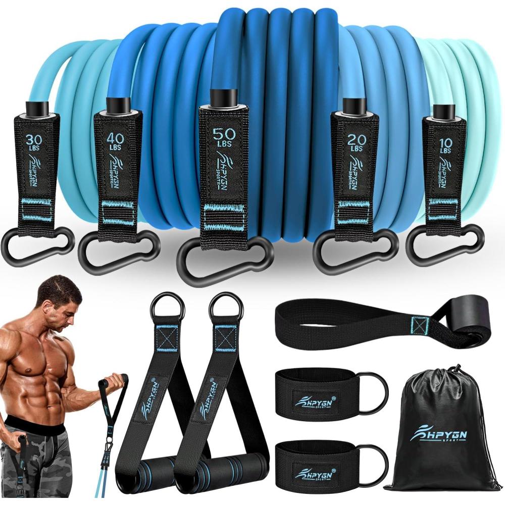 imageHPYGN Resistance Bands Exercise Bands with Handles Fitness Bands Workout Bands with Door Anchor and Ankle Straps for Heavy Resistance Training Physical Therapy Shape Body Yoga Home Workout Setblue