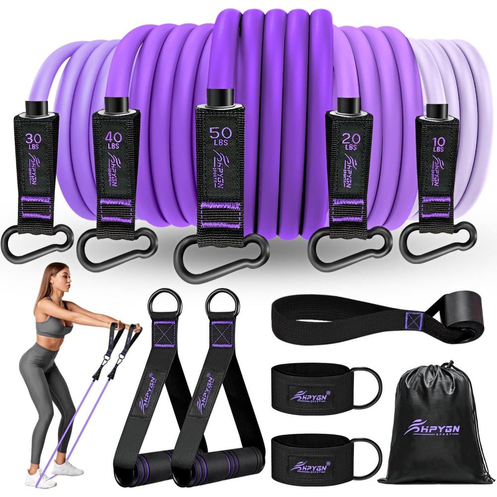 imageHPYGN Resistance Bands Exercise Bands with Handles Fitness Bands Workout Bands with Door Anchor and Ankle Straps for Heavy Resistance Training Physical Therapy Shape Body Yoga Home Workout Setpurple