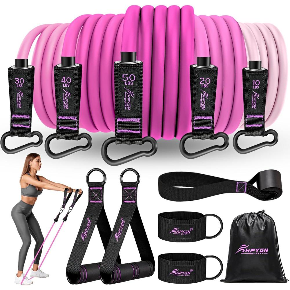 imageHPYGN Resistance Bands Exercise Bands with Handles Fitness Bands Workout Bands with Door Anchor and Ankle Straps for Heavy Resistance Training Physical Therapy Shape Body Yoga Home Workout Setpink