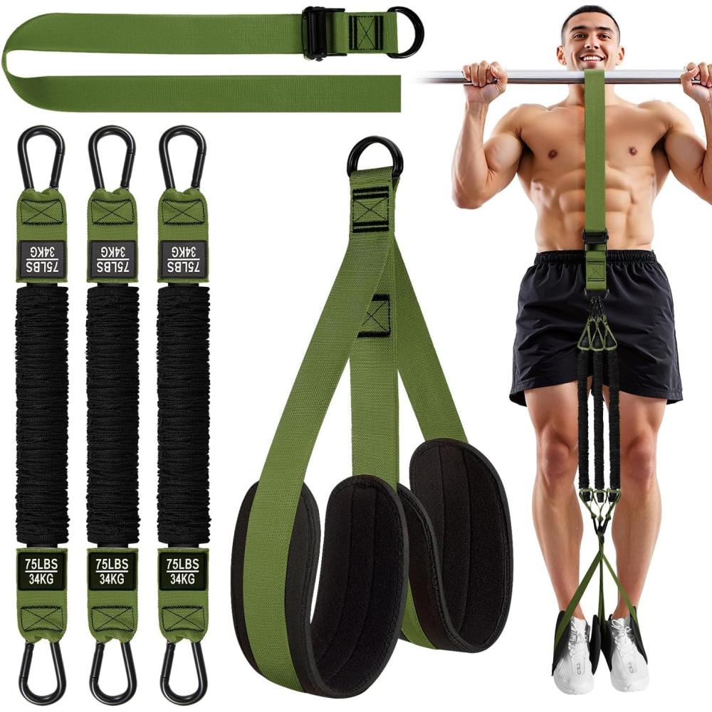 imageHPYGN Two Foots Pull Up Assistance Bands Heavy Duty Resistance Band for Pull Up Bar Adjustable WeightSize with Fabric FeetKnee Rest Bands for Pull Up Assist for Strength Training Pull UpArmy Green