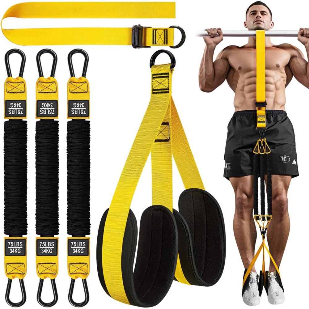 imageHPYGN Two Foots Pull Up Assistance Bands Heavy Duty Resistance Band for Pull Up Bar Adjustable WeightSize with Fabric FeetKnee Rest Bands for Pull Up Assist for Strength Training Pull UpYellow
