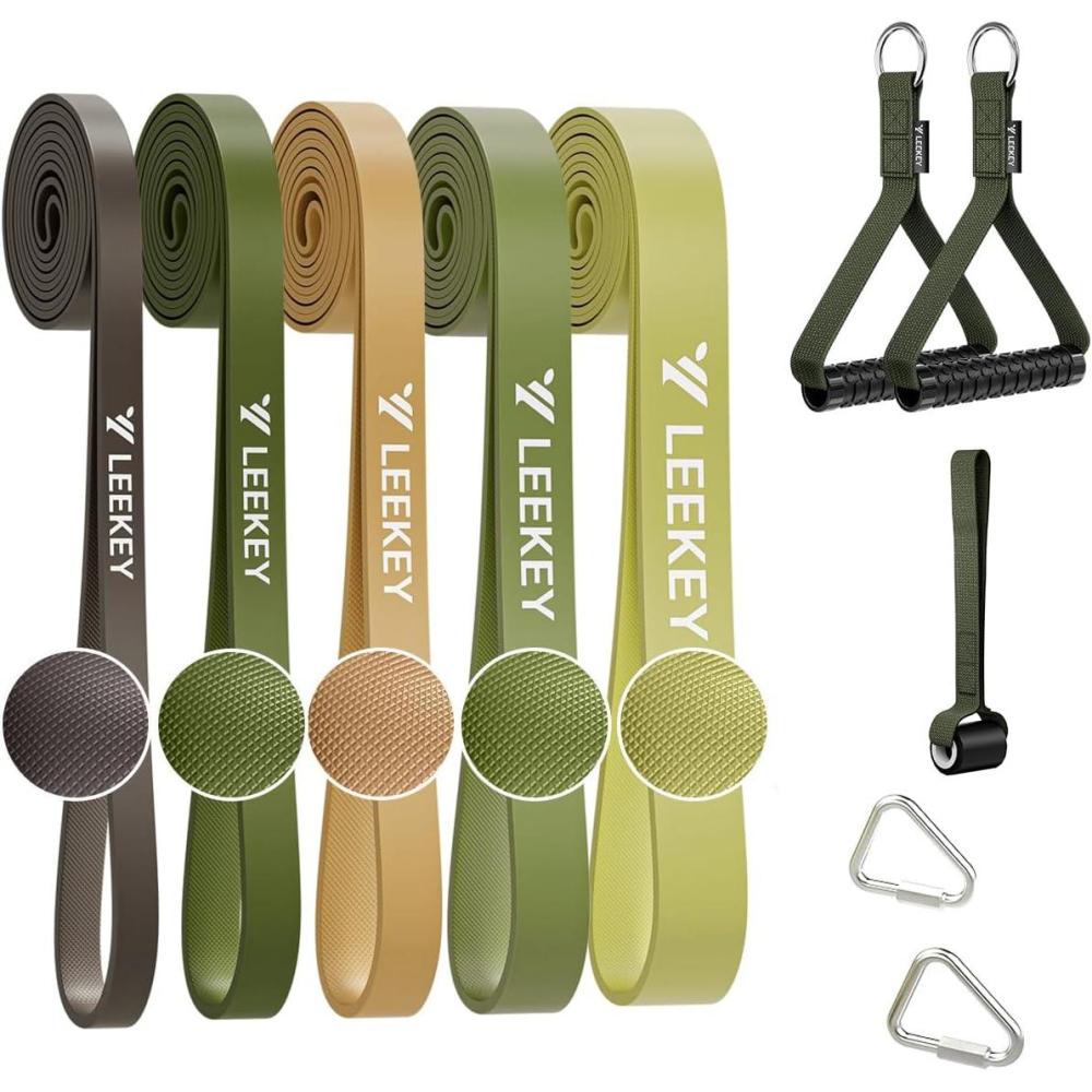imageLEEKEY Resistance Bands Exercise Bands with HandlesPull Up Assist Bands Band Set with Door Anchor Bands for Working OutBand for Men and Women Fitness TrainingHome Workouts5125LBS GREEN WITH HANDLE