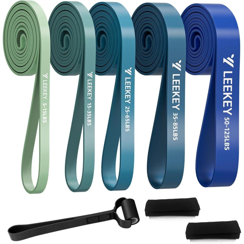imageLEEKEY Resistance Bands Exercise Bands with HandlesPull Up Assist Bands Band Set with Door Anchor Bands for Working OutBand for Men and Women Fitness TrainingHome Workouts5125LBS BLUE