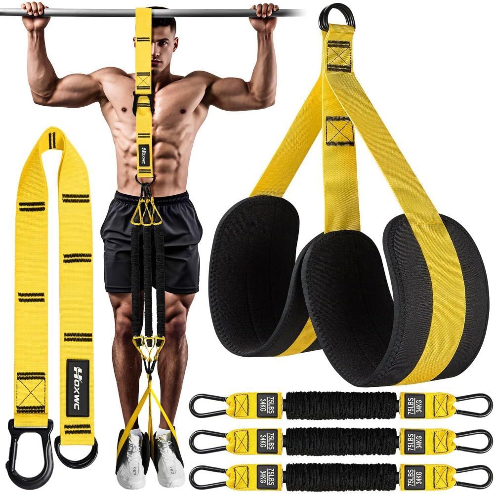 imagePull Up Assistance Bands Adjustable Heavy Duty Resistance Band for Pull Up 3 Pull Up Bands Comfortable Fabric FeetKnee Rest Assistance Bands for PullUp Home Fitness Body Stretching1Yellow