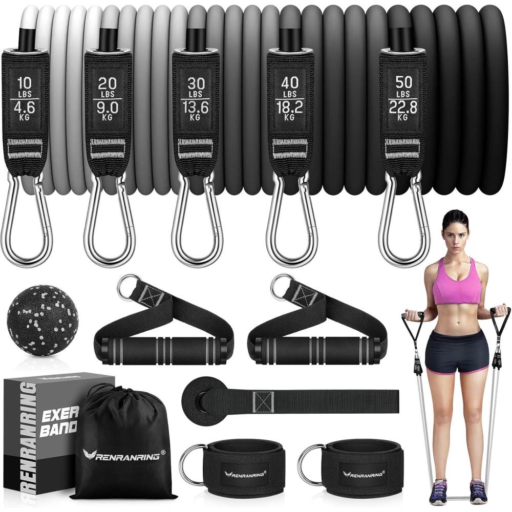 imageRENRANRING Resistance Bands for Working Out 150LBS Exercise Bands Workout Bands Resistance Bands Set with Handles for Men Women Legs Ankle Straps for Muscle TrainingGrey Set