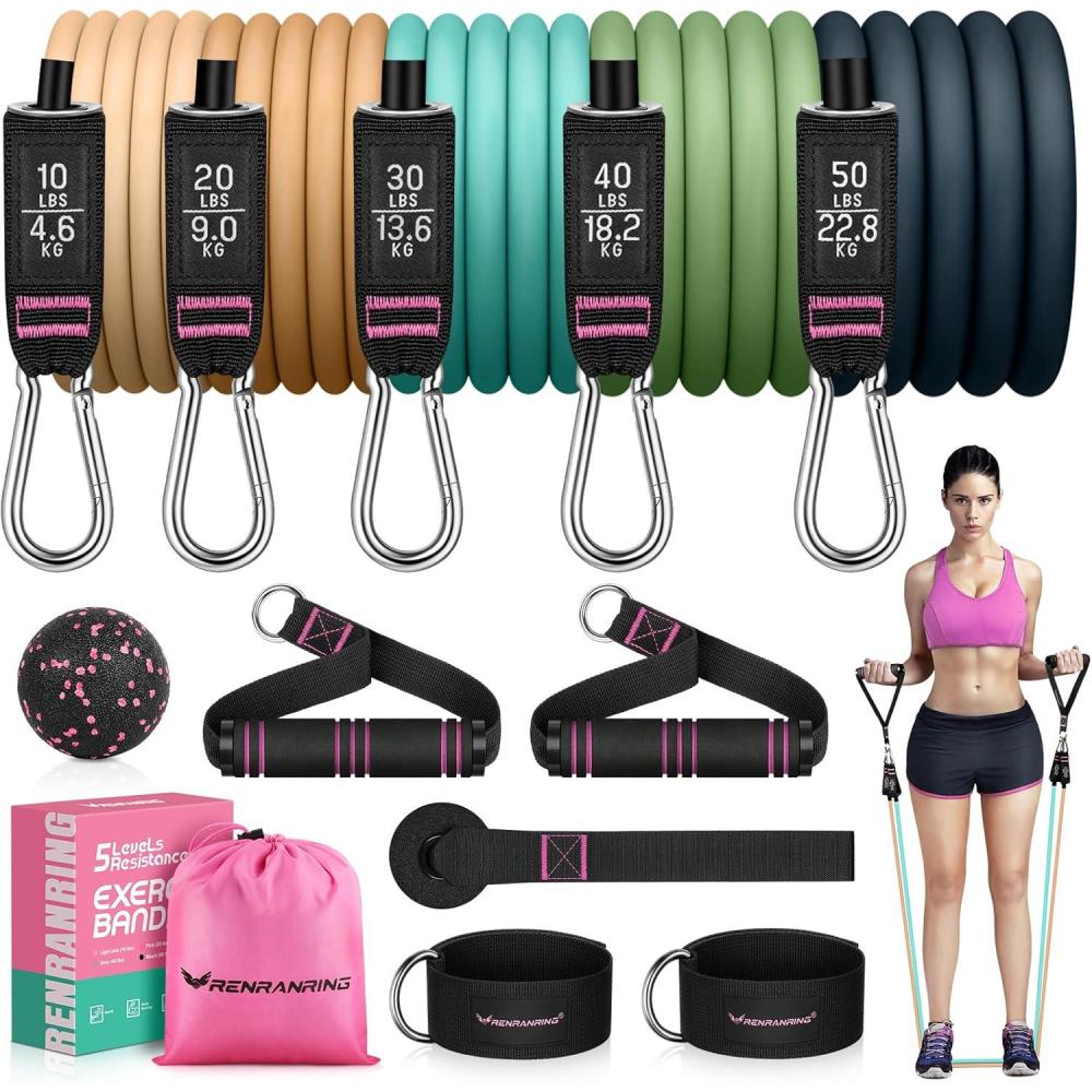 imageRENRANRING Resistance Bands for Working Out 150LBS Exercise Bands Workout Bands Resistance Bands Set with Handles for Men Women Legs Ankle Straps for Muscle TrainingLight yellow yellow Blue Green Navy blue