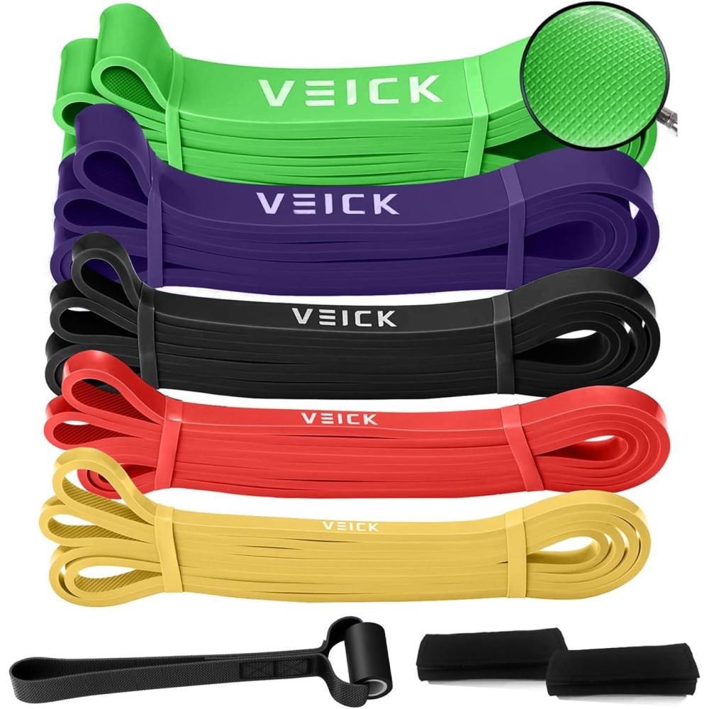 imageVEICK Resistance Bands for Working Out Exercise Bands Workout Bands Pull Up Assistance Bands Long Heavy Stretch Bands Set for Men and Women Power Weight Gym at Home Fitness EquipmentColorful Set of 5  Hand Grip Pads