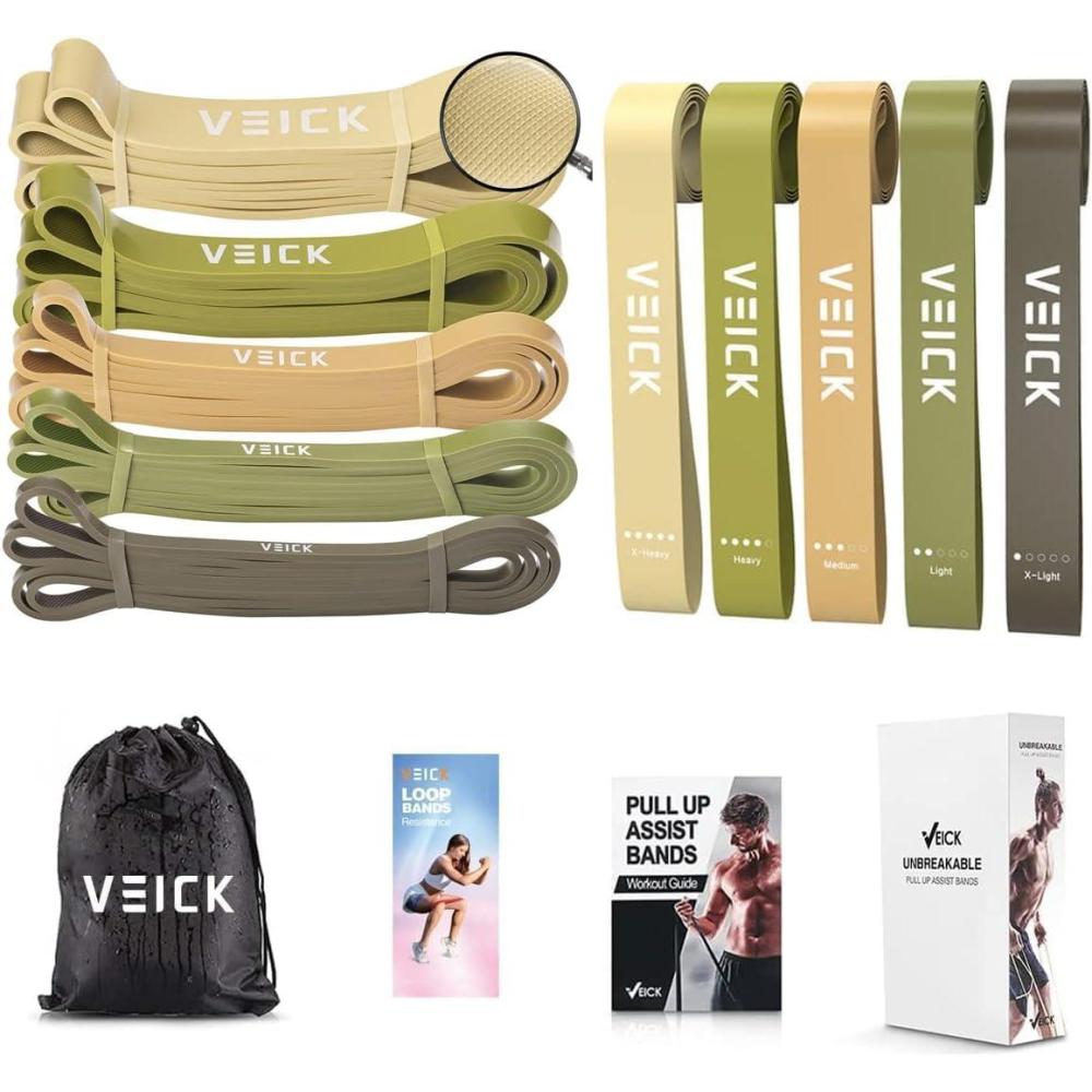 imageVEICK Resistance Bands for Working Out Exercise Bands Workout Bands Pull Up Assistance Bands Long Heavy Stretch Bands Set for Men and Women Power Weight Gym at Home Fitness EquipmentGreen Set 5 Loop Bands