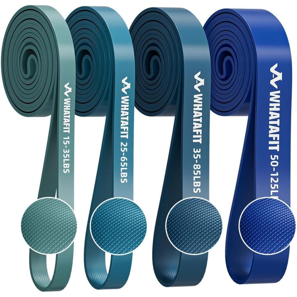 imageWHATAFIT Resistance BandsPull Up Assist Bands Set with Handles Exercise ampamp Workout Bands with Door Anchor for Men ampamp Women  Home Fitness Equipment for Strength Training Stretching15125LBS BLUE