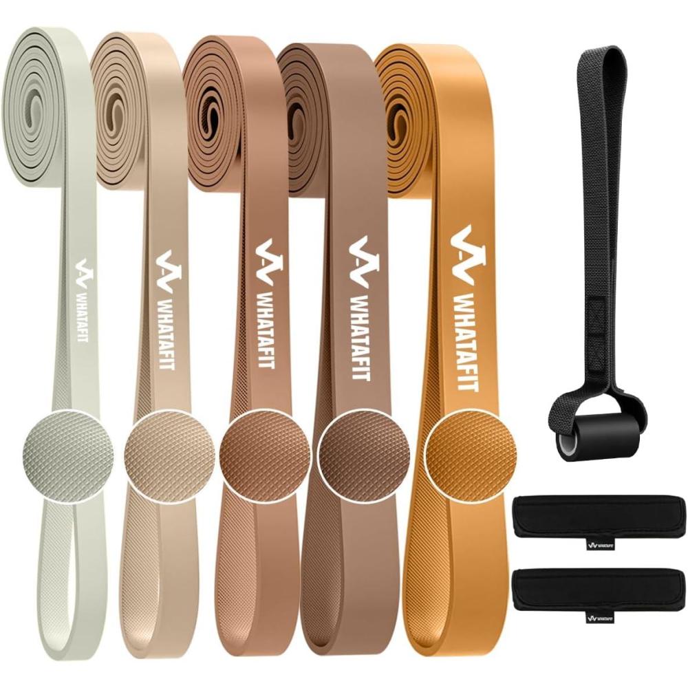imageWHATAFIT Resistance BandsPull Up Assist Bands Set with Handles Exercise ampamp Workout Bands with Door Anchor for Men ampamp Women Home Fitness Equipment for Strength Training Stretching5125LBS COFFEEGRIP