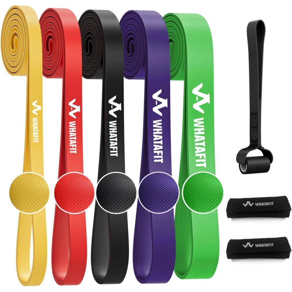 imageWHATAFIT Resistance BandsPull Up Assist Bands Set with Handles Exercise ampamp Workout Bands with Door Anchor for Men ampamp Women Home Fitness Equipment for Strength Training Stretching5125LBS COLORFULGRIP
