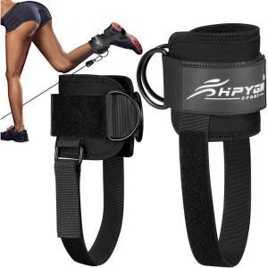 Ankle Strap for Cable Machine, Padded Ankle Straps for Cable Machine Kickbacks, Glute Workouts, Leg Extensions, Curls, Booty Hip Abductors Exercise, Adjustable Comfort Ankle Cuff for Gym(1Pair-Black)