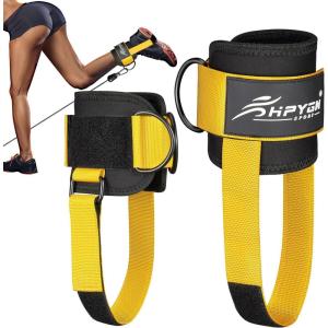 Ankle Strap for Cable Machine, Padded Ankle Straps for Cable Machine Kickbacks, Glute Workouts, Leg Extensions, Curls, Booty Hip Abductors Exercise, Adjustable Comfort Ankle Cuff for Gym(1Pair-Yellow)