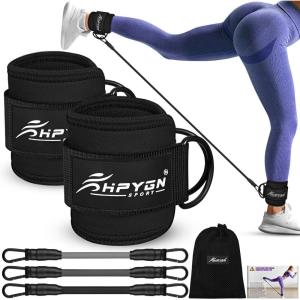 HPYGN Ankle Resistance Bands, Ankle Bands for Working Out with Cuffs, Resistance Bands for Leg Butt Training Workout Equipment for Kickbacks Hip Gluteus Training, Ankle Strap with Exercise Bands(Black)