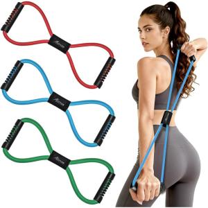 HPYGN Resistance Bands, Figure 8 Exercise Bands for Women Men, 8 Shaped Resistance Bands for Arms, Chest Expander, Yoga Gym Fitness Pulling Rope 8 Word Elastic for Exercise Muscle Training Tubing(red  blue  green)