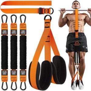 HPYGN Two Foots Pull Up Assistance Bands, Heavy Duty Resistance Band for Pull Up Bar, Adjustable Weight/Size with Fabric Feet/Knee Rest, Bands for Pull Up Assist for Strength Training, Pull Up(1-Orange)