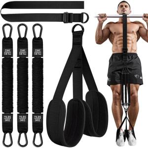 HPYGN Two Foots Pull Up Assistance Bands, Heavy Duty Resistance Band for Pull Up Bar, Adjustable Weight/Size with Fabric Feet/Knee Rest, Bands for Pull Up Assist for Strength Training, Pull Up(Black)