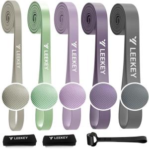 LEEKEY Resistance Bands, Exercise Bands with Handles,Pull Up Assist Bands – Band Set with Door Anchor – Bands for Working Out,Band for Men and Women Fitness Training,Home Workouts(5-125LBS GRAY PURPLE+Grip)