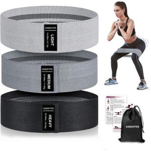 Non-Slip Fabric Resistance Bands for Working Out, Loop Exercise Bands for Booty Leg, Butt, Glute, Stretch Workout Bands for Women & Men, Hip Elastic Bands for Home Gym Fitness, Yoga, Pilates(2.Grey and Black 3 PCS)