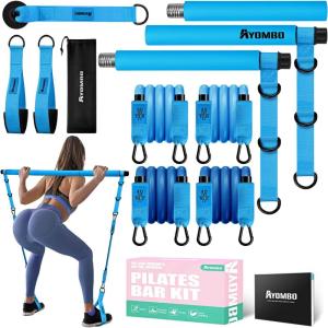 Pilates Bar Kit with Resistance Bands, Pilates Workout Equipment for Legs, Hip, Waist, Arm, Squats Exercise Equipment for Home Workouts, Adjustable 3-Section Pilates Bar Kit for Women & Men(Blue)