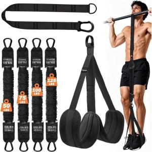 Pull Up Assistance Bands, 350lbs Heavy Duty Resistance Band for Pull Up, 4 Pull Up Bands with Two Foots Fabric Feet/Knee Rest, Adjustable Weight/Size Bands for Pull Up Assist for Strength Training(Black)
