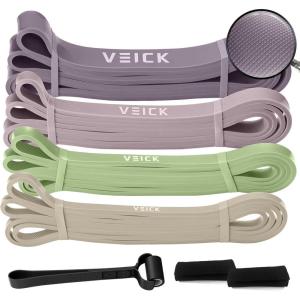 VEICK Resistance Bands for Working Out, Exercise Bands, Workout Bands, Pull Up Assistance Bands, Long Heavy Stretch Bands Set for Men and Women, Power Weight Gym at Home Fitness Equipment(Green Purple Set of 4 + Hand Grip Pads)