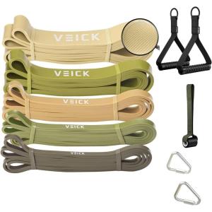 VEICK Resistance Bands for Working Out, Exercise Bands, Workout Bands, Pull Up Assistance Bands, Long Heavy Stretch Bands Set for Men and Women, Power Weight Gym at Home Fitness Equipment(Green Set + Handles)