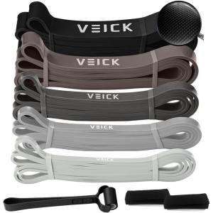 VEICK Resistance Bands for Working Out, Exercise Bands, Workout Bands, Pull Up Assistance Bands, Long Heavy Stretch Bands Set for Men and Women, Power Weight Gym at Home Fitness Equipment(Gray Set of 5 + Hand Grip Pads)