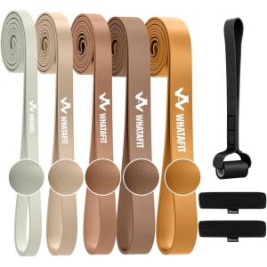 WHATAFIT Resistance Bands,Pull Up Assist Bands Set with Handles, Exercise & Workout Bands with Door Anchor for Men & Women – Home Fitness Equipment for Strength Training, Stretching(5-125LBS COFFEE+GRIP)