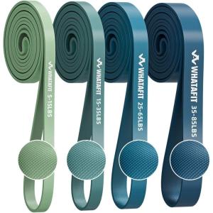 WHATAFIT Resistance Bands,Pull Up Assist Bands Set with Handles, Exercise & Workout Bands with Door Anchor for Men & Women – Home Fitness Equipment for Strength Training, Stretching(5-85LBS BLUE)