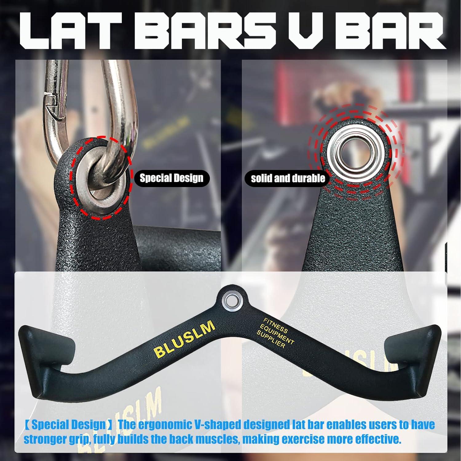 imageBLUSLM LAT Pull Down Bar for Cable Machine LAT Pulldown Attachments Tbar Vbar Cable Attachment for Gym Back Tricep Strength Training HandleBL4