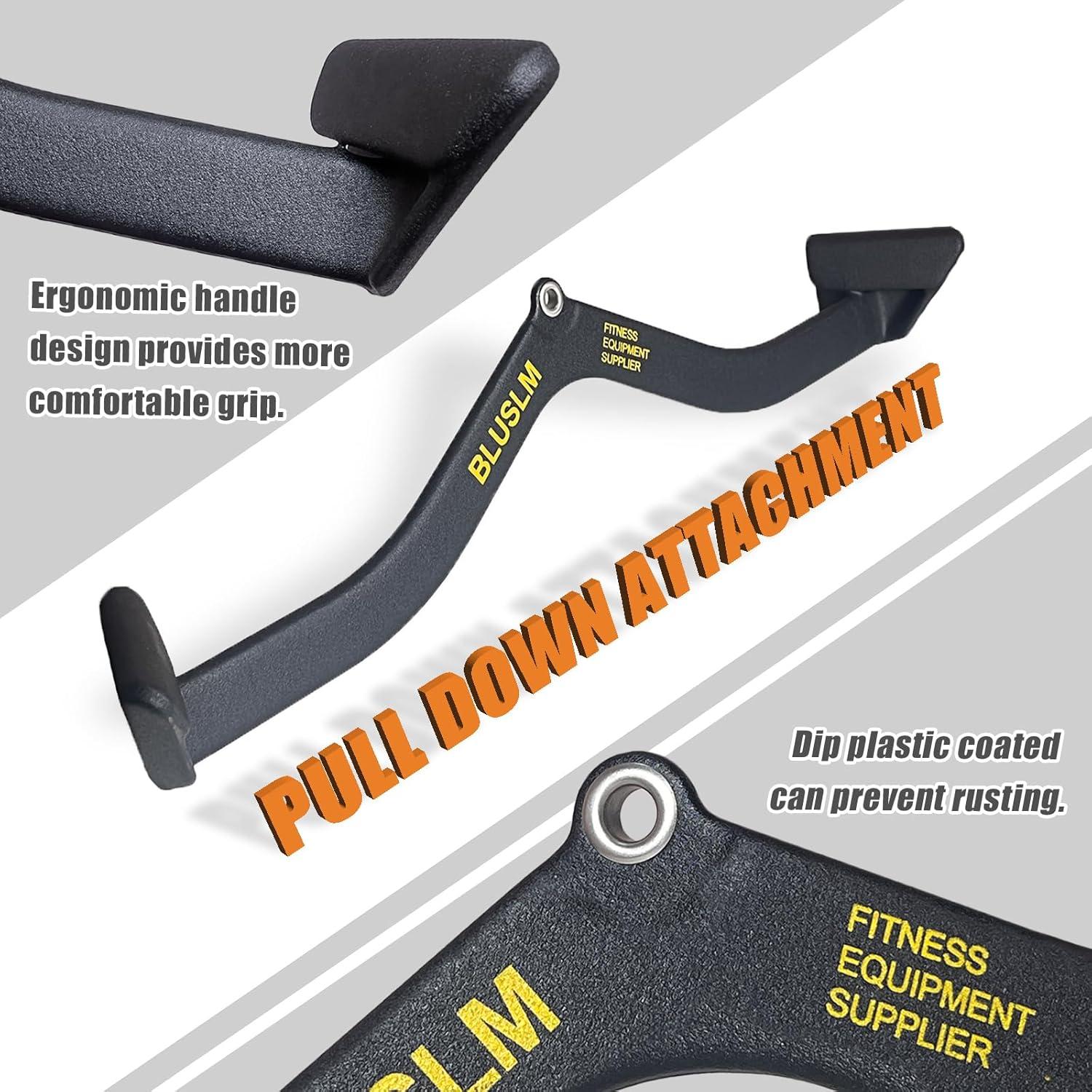 imageBLUSLM LAT Pull Down Bar for Cable Machine LAT Pulldown Attachments Tbar Vbar Cable Attachment for Gym Back Tricep Strength Training HandleBL6PLUS