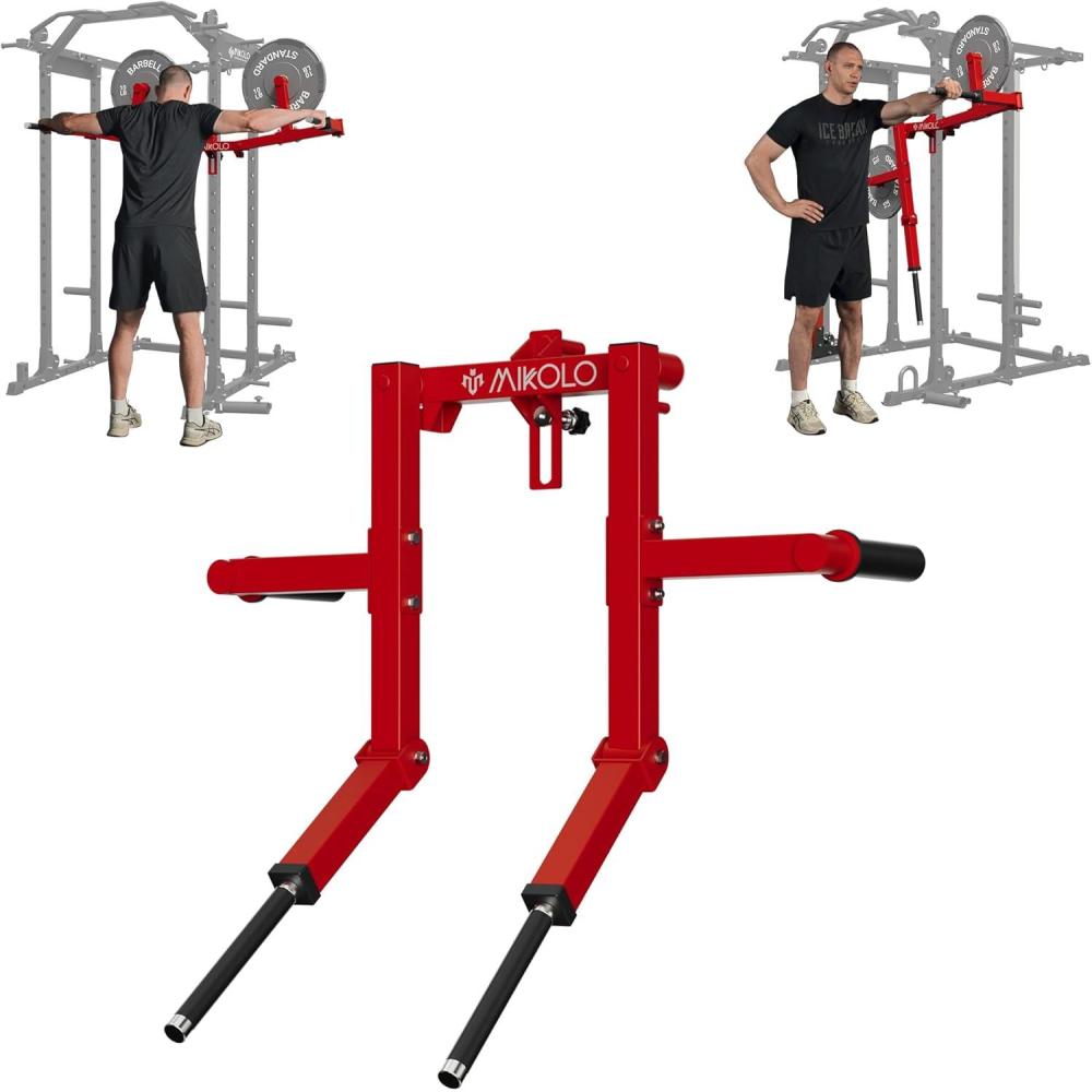 imageMikolo Lateral Raise Attachment for Squat Rack Standing Lateral Raise Machine with 1 Holes Power Rack Cage Attachment Upper Body Strength Training Machine for Home GymRed