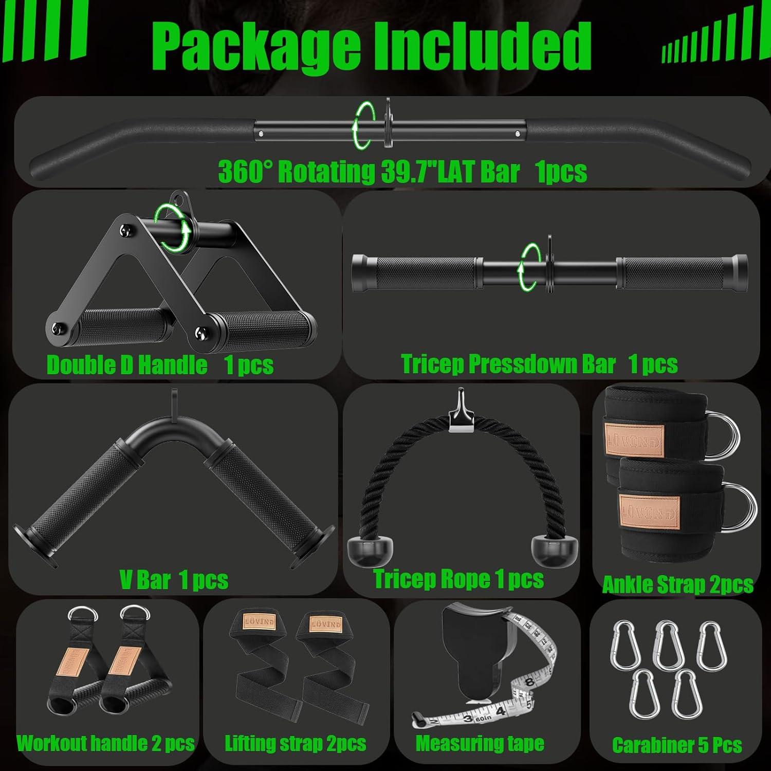 imageCable Machine Attachment Set LAT Pulldown Attachments Cable Machine Accessories for Home Gym Weight Workout Include LAT Pulldown BarDouble D Bar Tricep RopeV Bar
