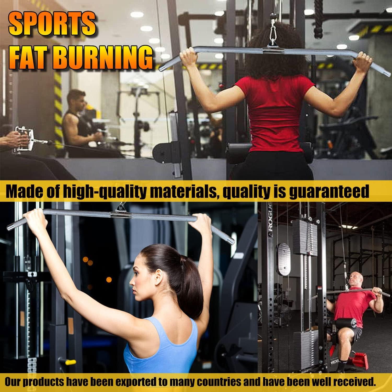 imageCable Machine Lat Pulldown Attachments 293948 Inch Wide Grip Bar with Nonslip Handle for Home Gym Tricep TrainingSolid Bar 45 Inch