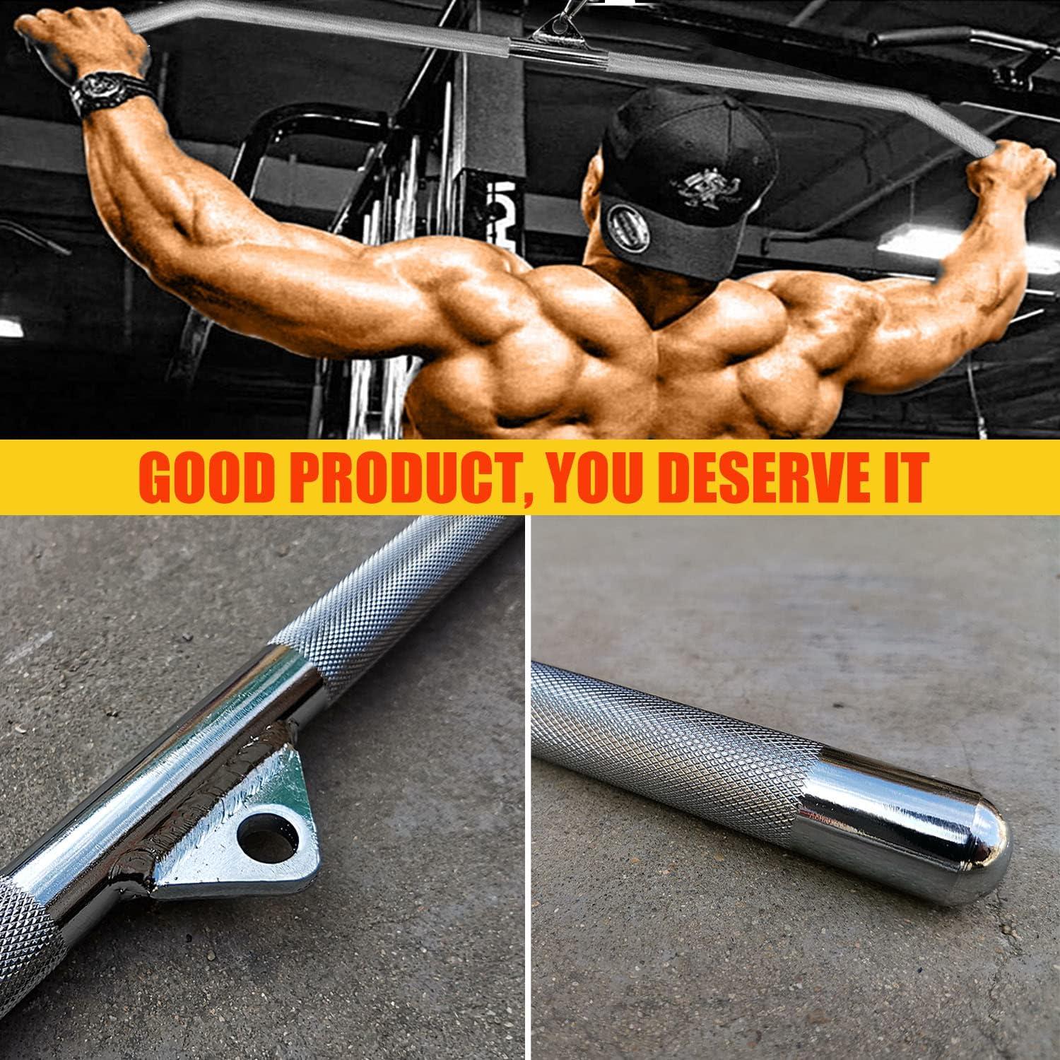 imageCable Machine Lat Pulldown Attachments 293948 Inch Wide Grip Bar with Nonslip Handle for Home Gym Tricep TrainingSolid Bar 45 Inch