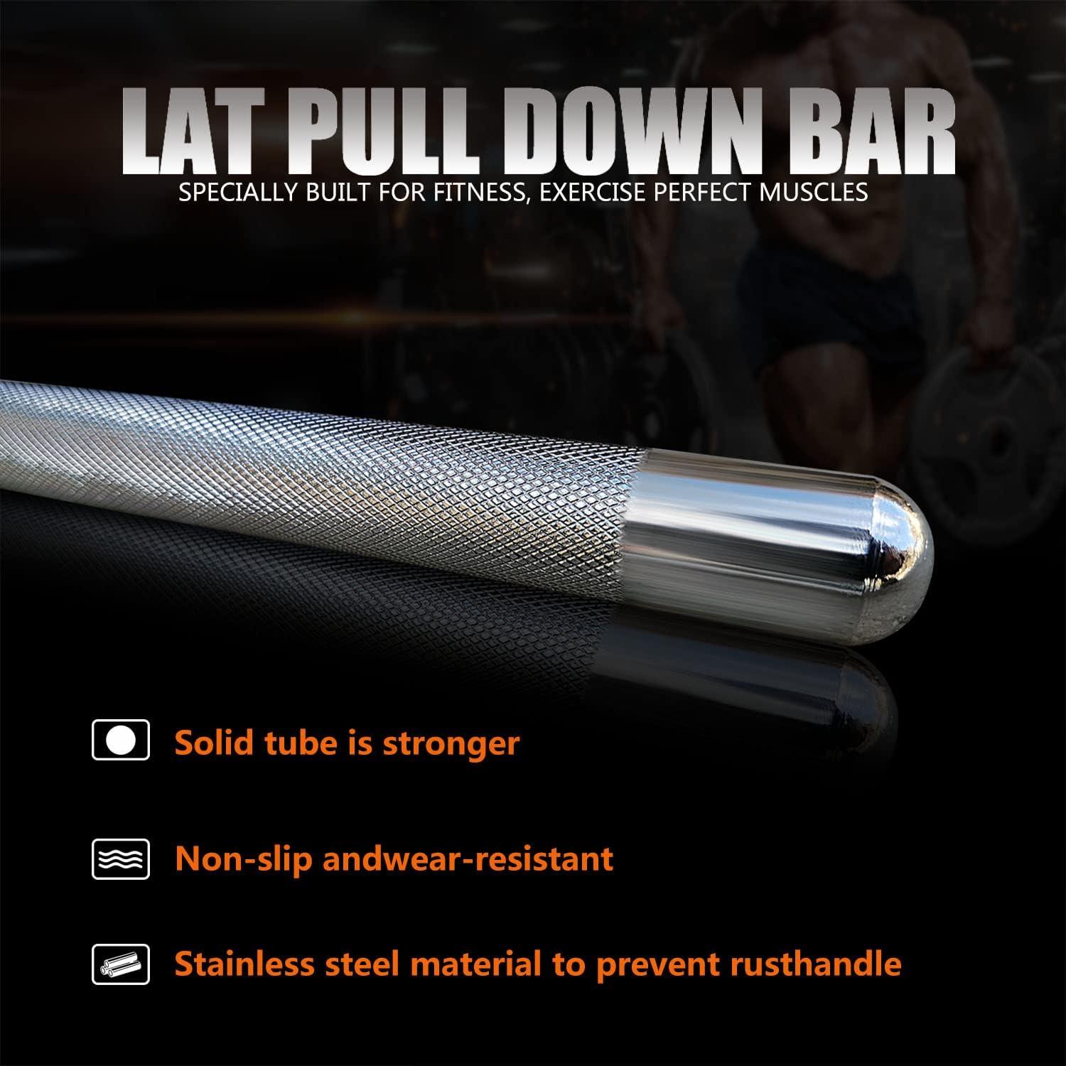 imageCable Machine Lat Pulldown Attachments 293948 Inch Wide Grip Bar with Nonslip Handle for Home Gym Tricep TrainingSolid Bar 45 Inch