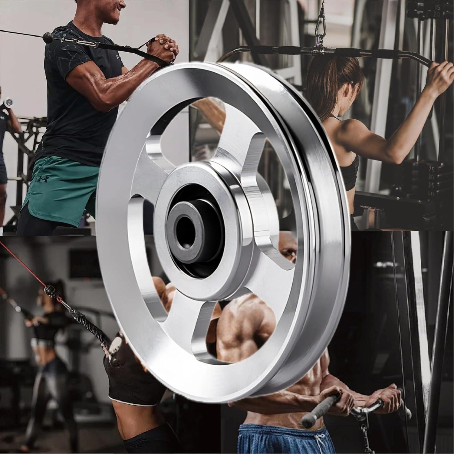 imageGueiddi Pulley system for home gym Aluminum GYM Pulley Wheel Universal Aluminum Alloy Bearing Pulley Wheel for Cable Machine Gym Equipment Part Garage DoorSilver 114115mm