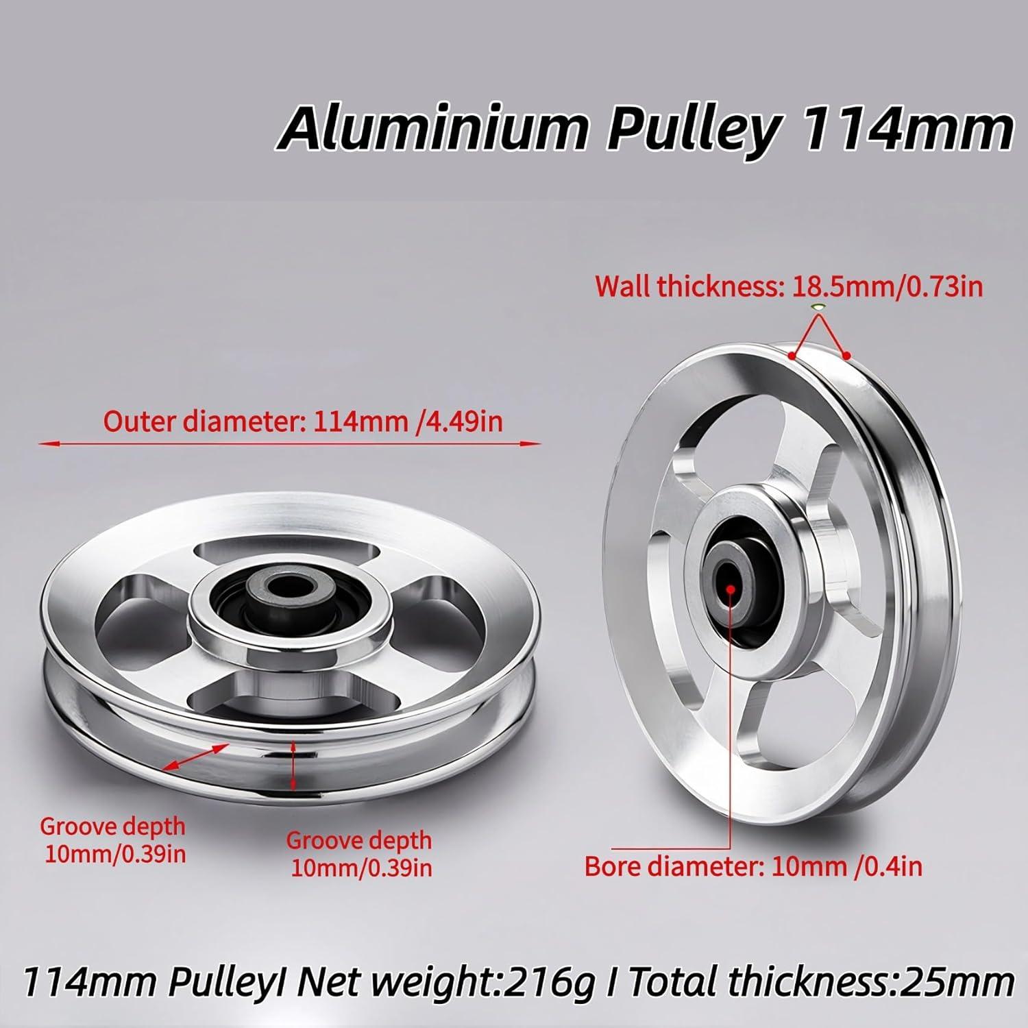 imageGueiddi Pulley system for home gym Aluminum GYM Pulley Wheel Universal Aluminum Alloy Bearing Pulley Wheel for Cable Machine Gym Equipment Part Garage DoorSilver 114115mm