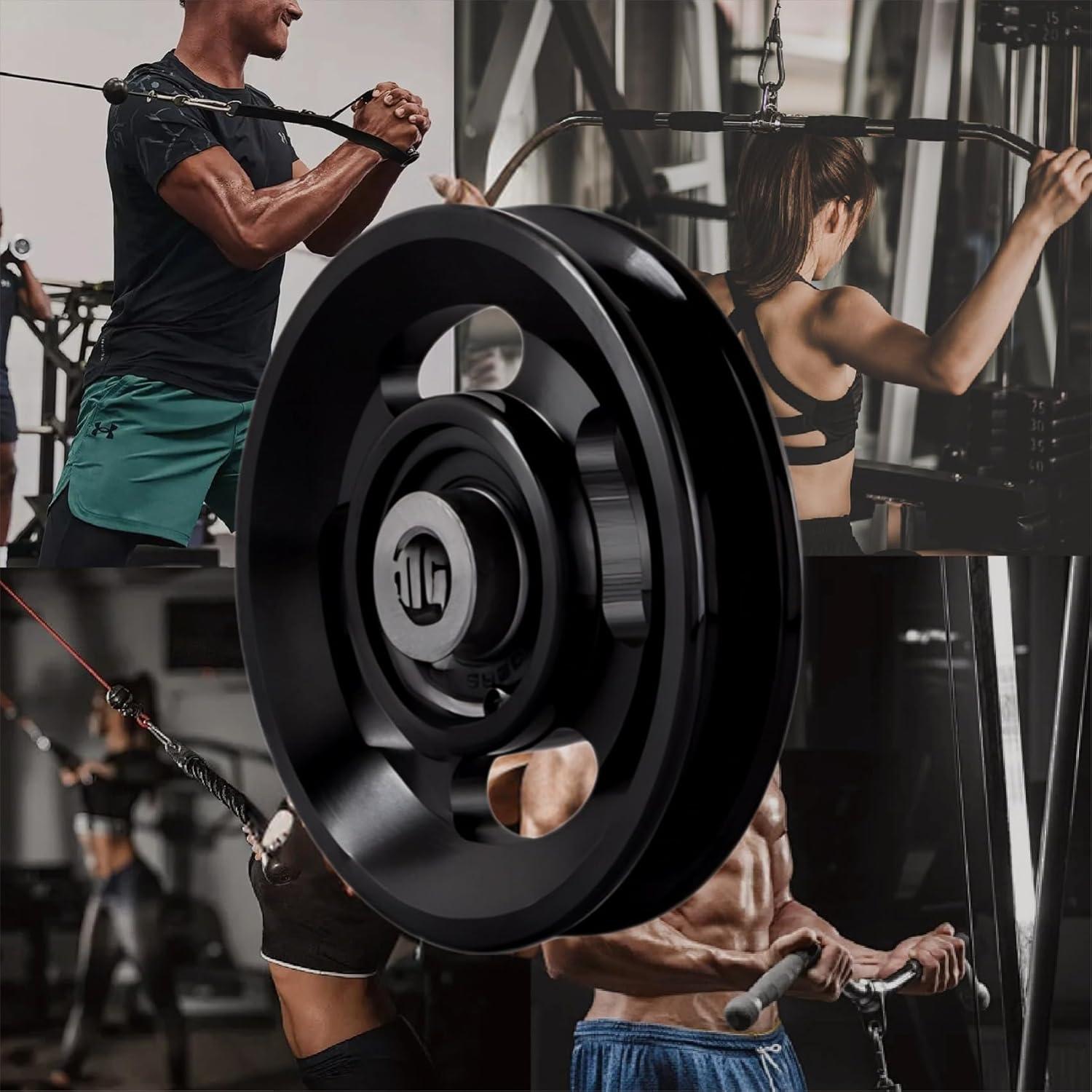imageGueiddi Pulley system for home gym Aluminum GYM Pulley Wheel Universal Aluminum Alloy Bearing Pulley Wheel for Cable Machine Gym Equipment Part Garage DoorBlack 114115mm