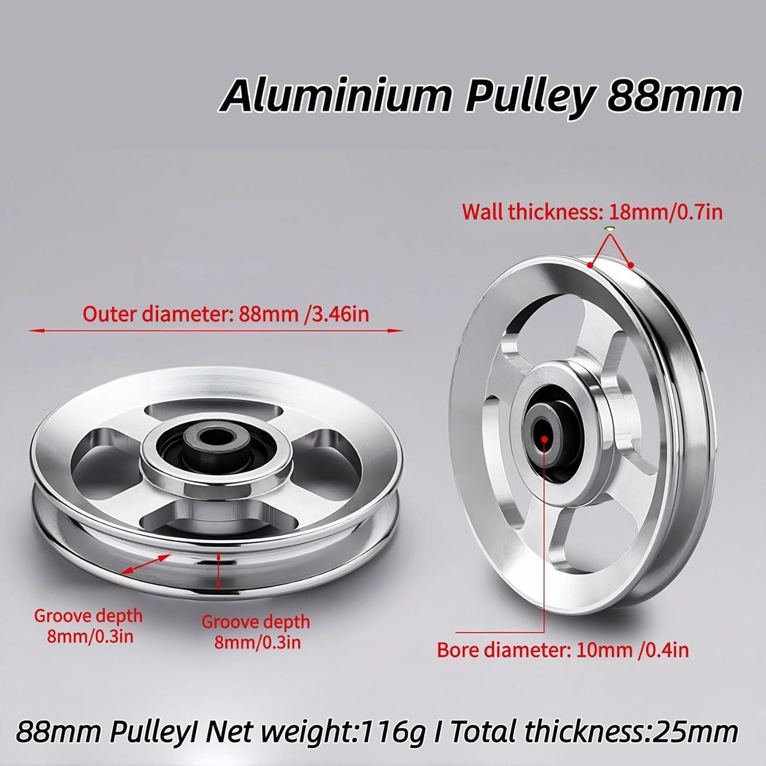 imageGueiddi Pulley system for home gym Aluminum GYM Pulley Wheel Universal Aluminum Alloy Bearing Pulley Wheel for Cable Machine Gym Equipment Part Garage DoorSilver 8890mm