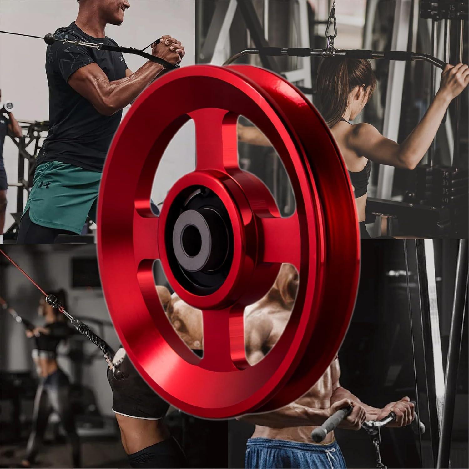 imageGueiddi Pulley system for home gym Aluminum GYM Pulley Wheel Universal Aluminum Alloy Bearing Pulley Wheel for Cable Machine Gym Equipment Part Garage DoorRed 114115mm