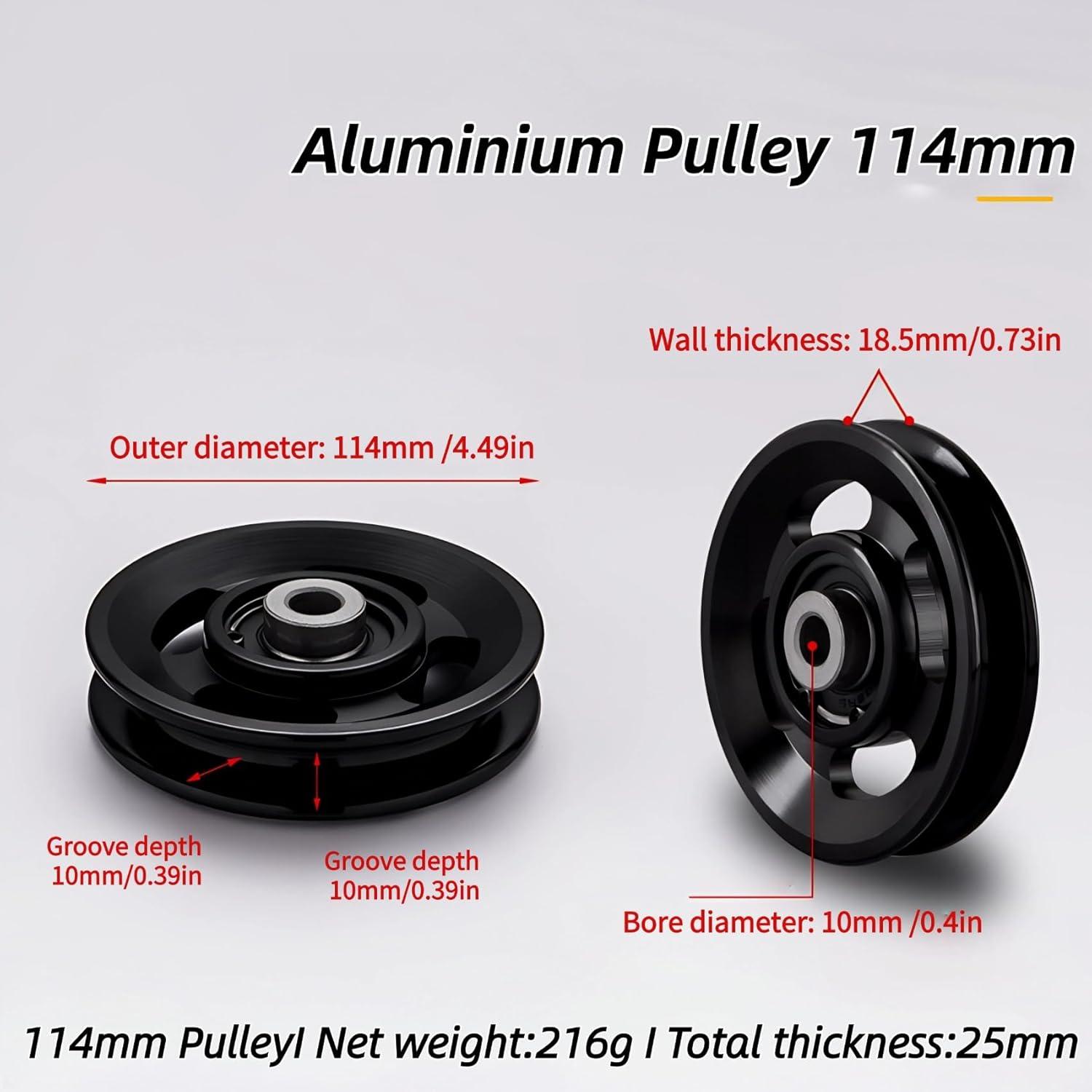 imageGueiddi Pulley system for home gym Aluminum GYM Pulley Wheel Universal Aluminum Alloy Bearing Pulley Wheel for Cable Machine Gym Equipment Part Garage DoorBlack 114115mm