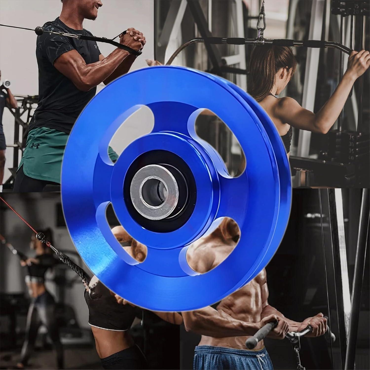 imageGueiddi Pulley system for home gym Aluminum GYM Pulley Wheel Universal Aluminum Alloy Bearing Pulley Wheel for Cable Machine Gym Equipment Part Garage DoorBlue 114115mm