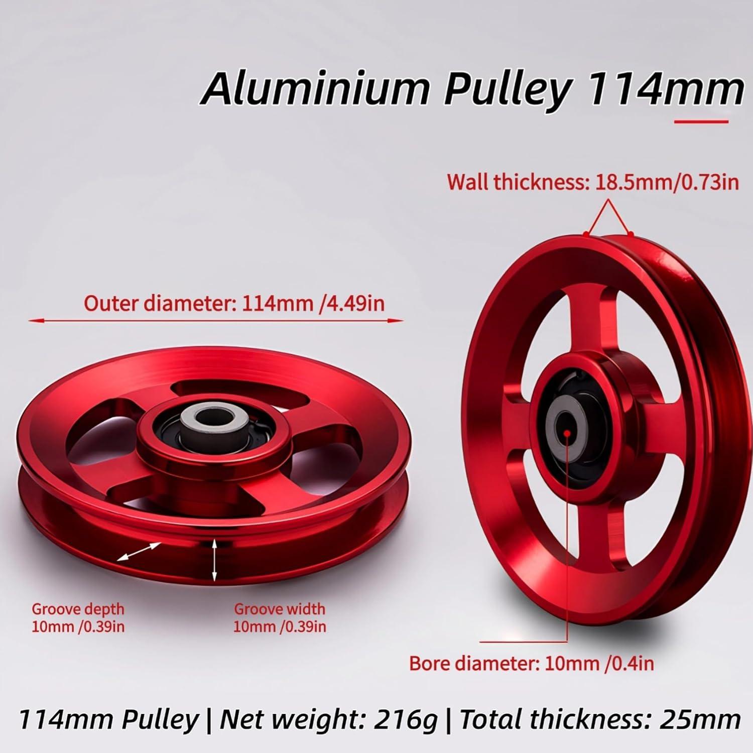imageGueiddi Pulley system for home gym Aluminum GYM Pulley Wheel Universal Aluminum Alloy Bearing Pulley Wheel for Cable Machine Gym Equipment Part Garage DoorRed 114115mm