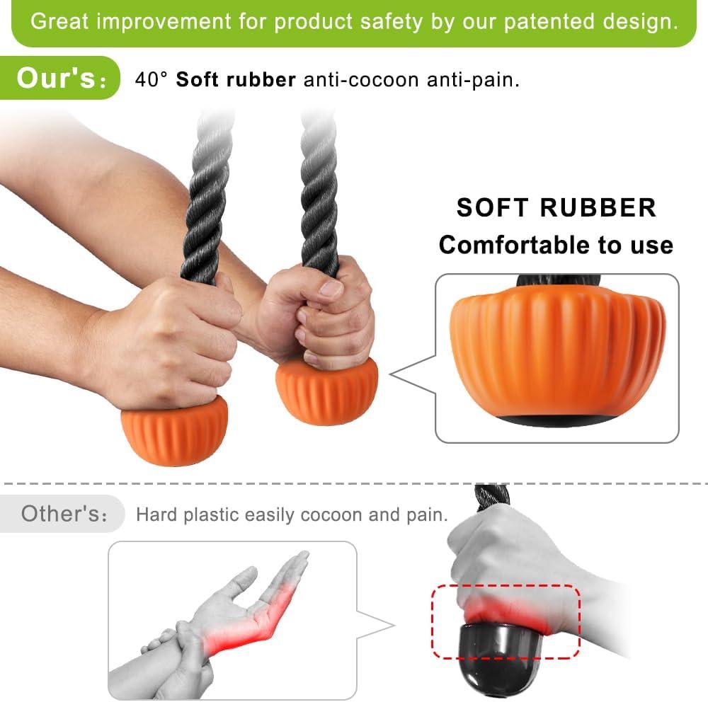 imageSELEWARE Tricep Rope Cable Machines Attachments for Gym Heavy Duty Universal Tricep Pull Down Rope with Soft Rubber Ends for Home Gym Workout Biceps Back ShouldersTricep Rope Double D Handle