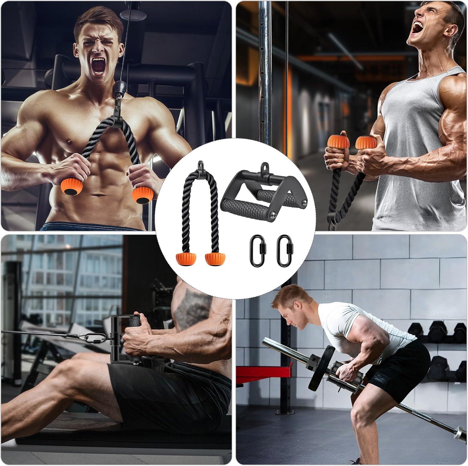 imageSELEWARE Tricep Rope Cable Machines Attachments for Gym Heavy Duty Universal Tricep Pull Down Rope with Soft Rubber Ends for Home Gym Workout Biceps Back ShouldersTricep Rope Double D Handle