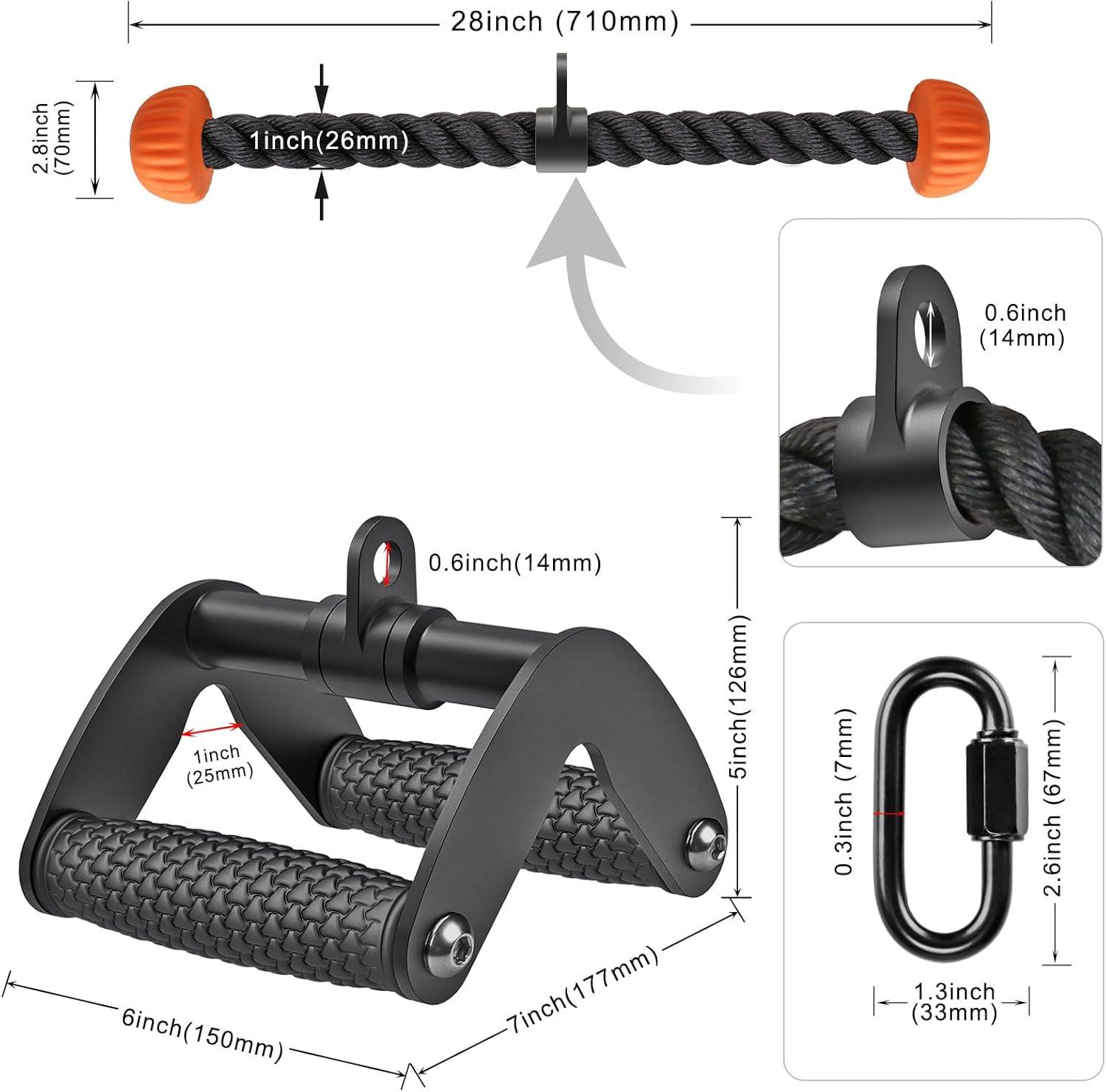 imageSELEWARE Tricep Rope Cable Machines Attachments for Gym Heavy Duty Universal Tricep Pull Down Rope with Soft Rubber Ends for Home Gym Workout Biceps Back ShouldersTricep Rope Double D Handle