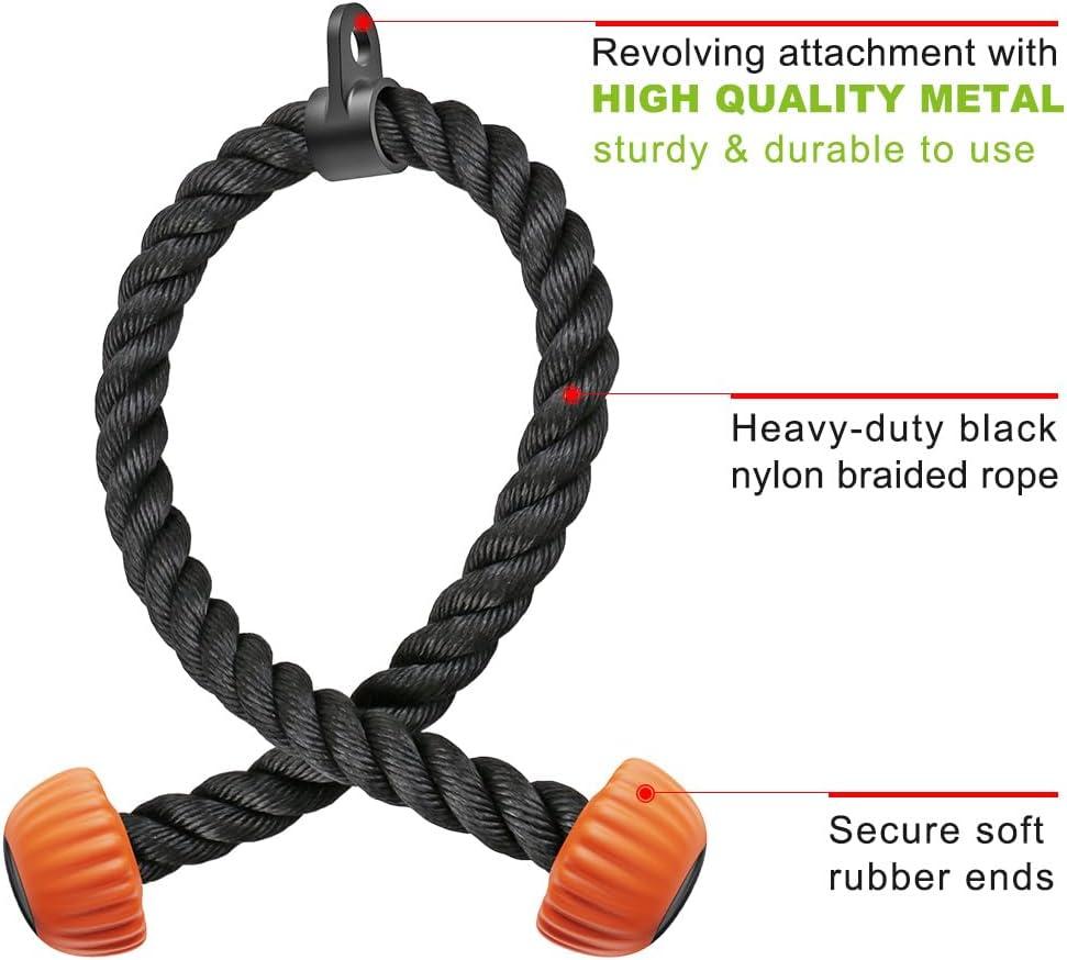 imageSELEWARE Tricep Rope Cable Machines Attachments for Gym Heavy Duty Universal Tricep Pull Down Rope with Soft Rubber Ends for Home Gym Workout Biceps Back ShouldersTricep Rope Double D Handle